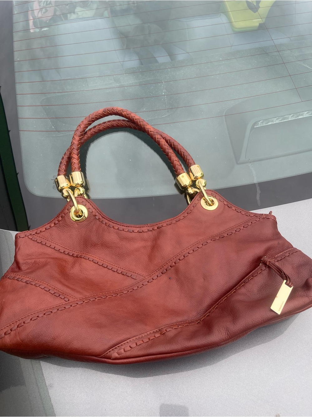 Via Spiga Brown Leather Handbag with Gold Hardware